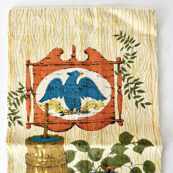 Vintage Parisian Prints Pure Linen Tea Towel - '70's New With Label Eagle USA - Picture 4 of 6